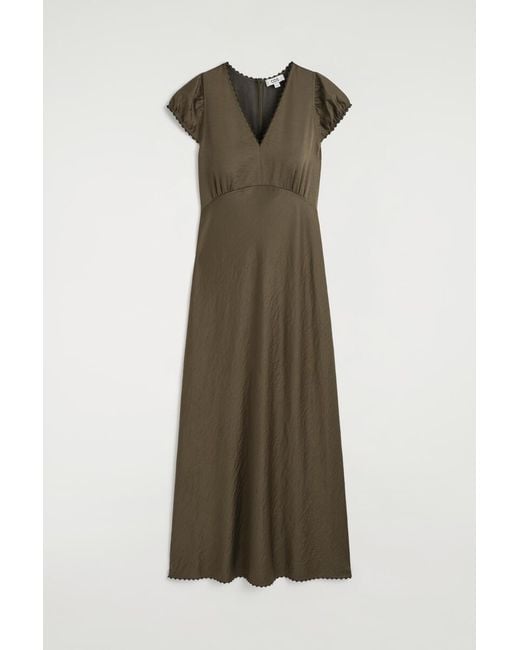 COS Green Embroidered Satin Midi Dress