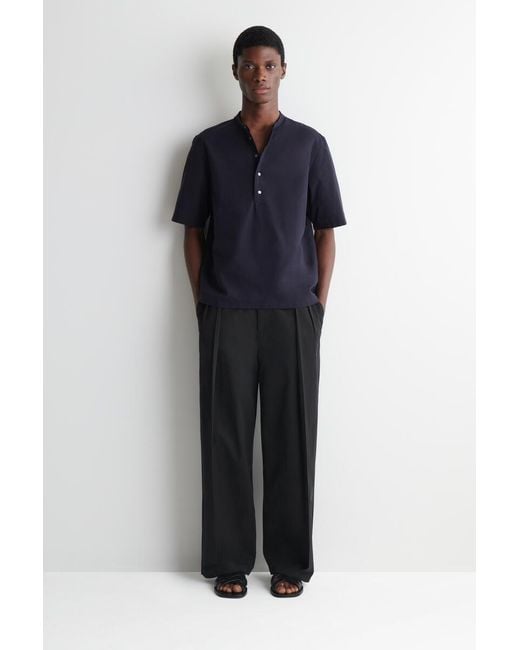 COS Blue Cotton Henley Shirt for men