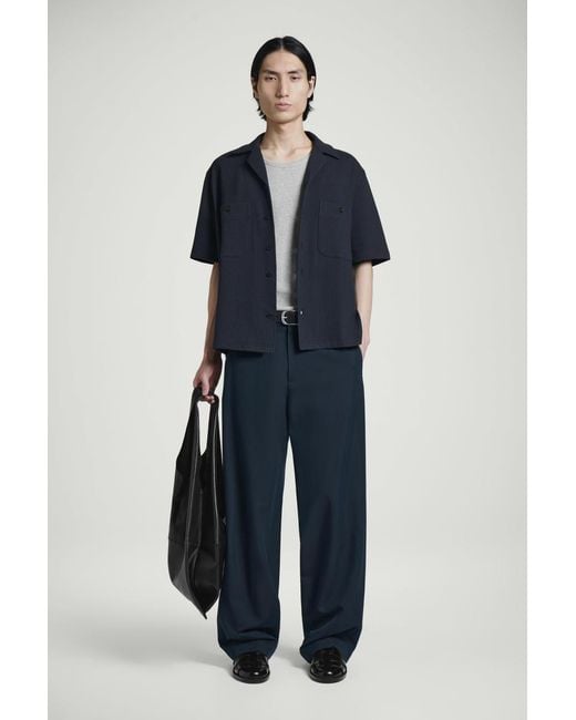 COS Blue Cotton-Seersucker Resort Shirt for men