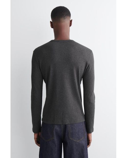 COS Black Slim Ribbed Cotton Long-Sleeved T-Shirt for men
