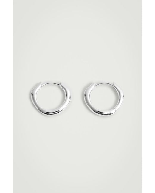 COS Natural Sterling Silver Huggie Hoop Earrings for men