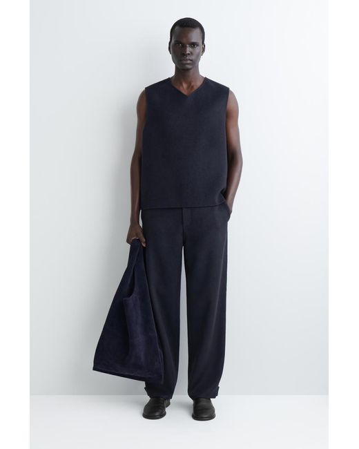 COS Blue Double-Faced Wool V-Neck Vest for men