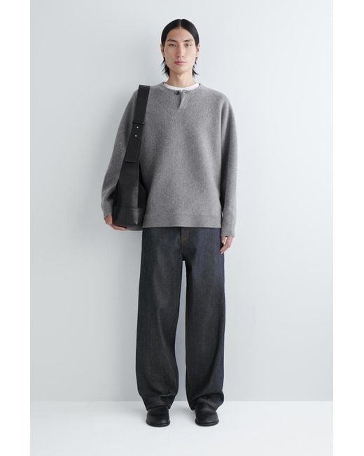 COS Gray Double-Faced Merino Wool Henley Sweater for men