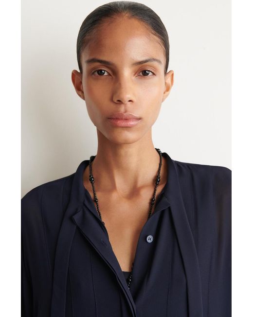 COS Blue Pleated Bow-Detail Midi Shirt Dress