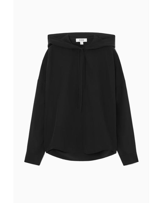 COS Black Oversized Hooded Silk Blouse