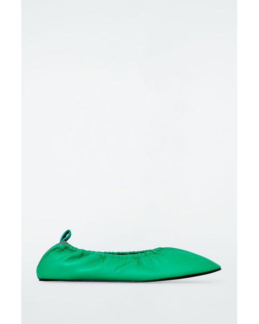 COS Green The Ruched Leather Ballet Flats