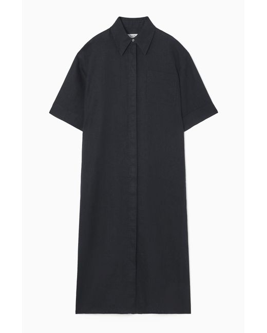 COS Black Oversized Short-sleeved Linen Midi Dress
