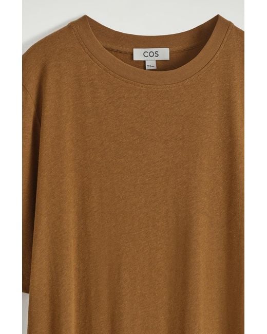 COS Brown Cotton-Linen Maxi T-Shirt Dress