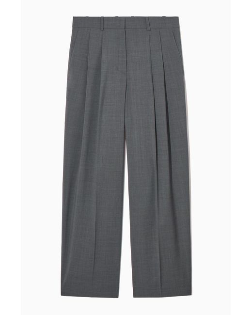 COS Gray Relaxed Tailored Wool Wide-leg Trousers