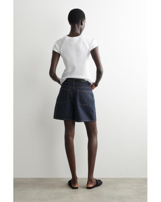 COS Blue High-Rise Denim Shorts