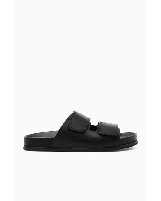 COS Black Wide-strap Leather Slides for men