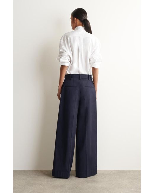 COS Blue Cotton-Twill Wide-Leg Turn-Up Pants