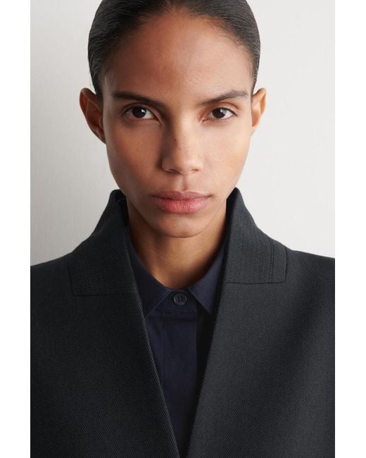 COS Black Collarless Wool-Twill Coat