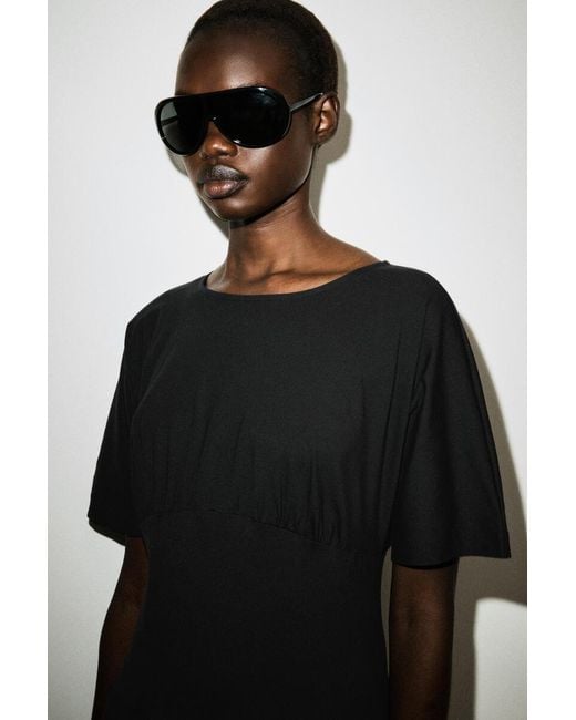 COS Black Waisted Cotton Midi Dress