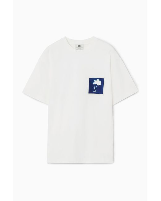 COS White Oversized Inverted-floral T-shirt for men