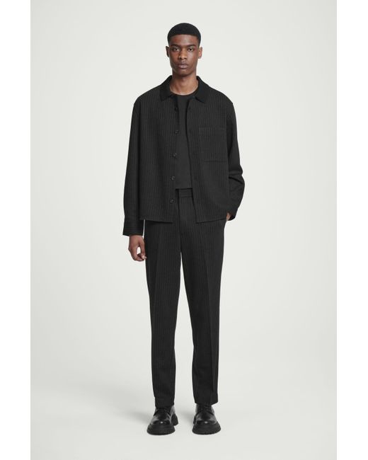 COS Black Relaxed Elasticated Pinstriped Pants for men