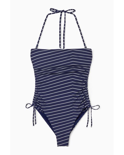 COS Blue Ruched Bandeau Swimsuit