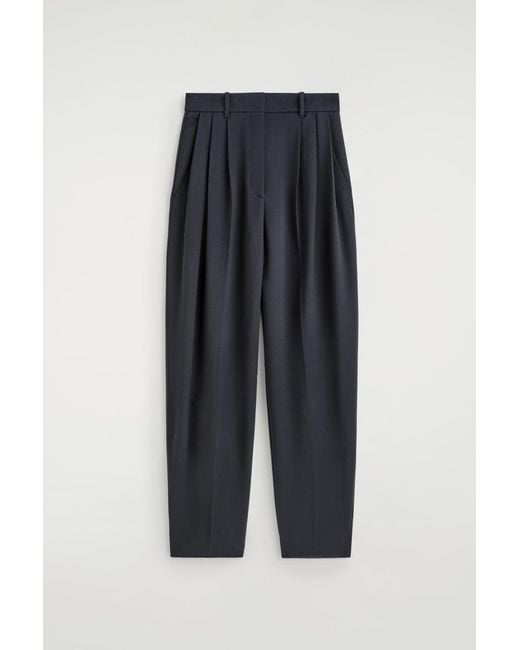 COS Blue Pleated Wool-Blend Tulip Trousers