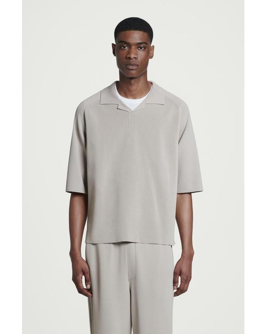 COS Gray Colour-Block-Poloshirt Aus Doubleface-Material