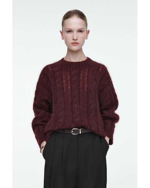 COS Red Cable-knit Mohair Jumper