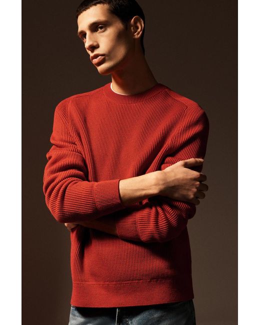 COS Orange Ribbed Merino Wool Jumper