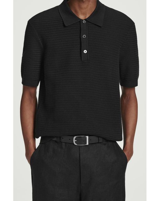 COS Textured Knitted Cotton Polo Shirt in Black for Men Lyst UK