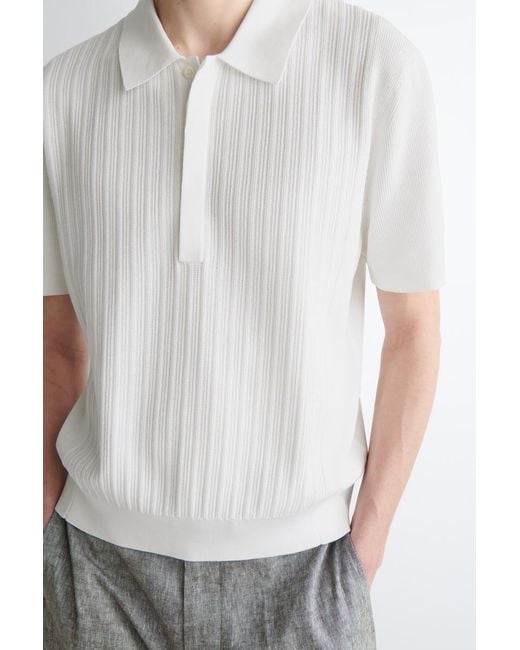COS White Textured-Panel Cotton Polo Shirt for men