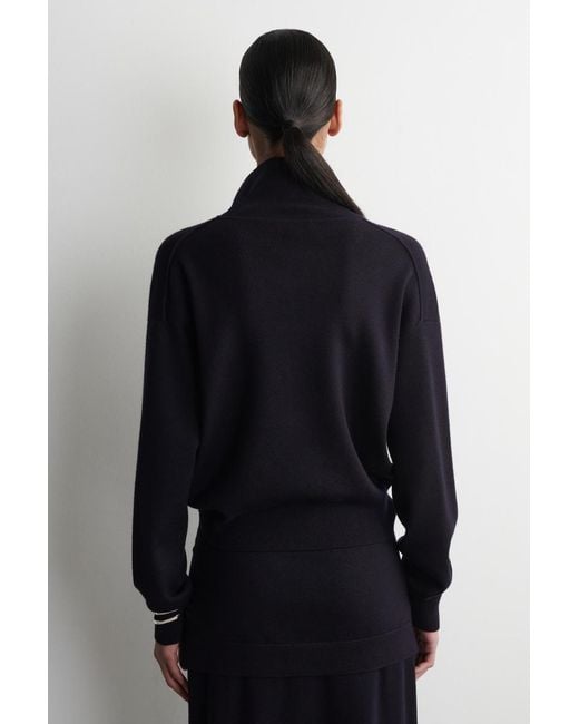 COS Blue Merino Wool Mock-Neck Cardigan