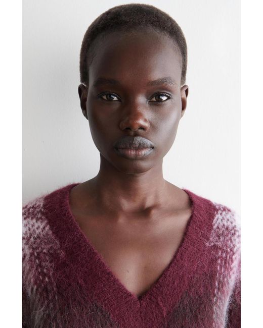 COS Purple Checked Alpaca-Blend Jumper