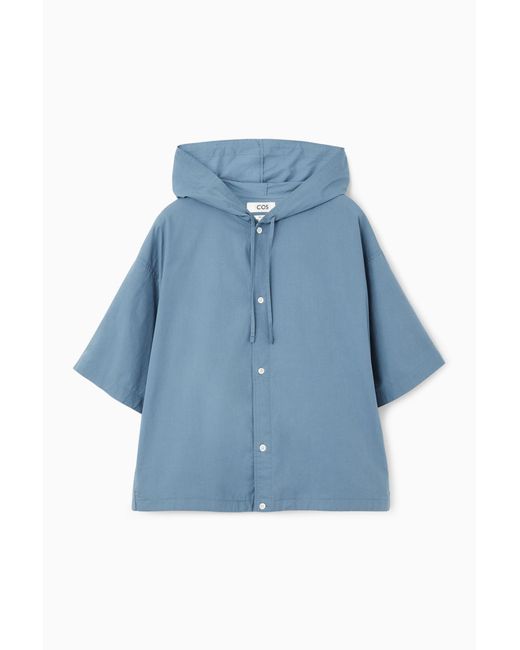 COS Blue Hooded Short-sleeved Shirt for men