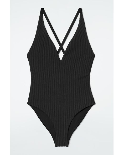 COS Black Ribbed Crossover-back Swimsuit