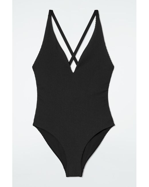 COS Black Ribbed Crossover-back Swimsuit