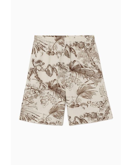 COS Natural Botanical-print Linen Shorts