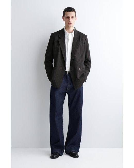 COS Black Pinstriped Double-Breasted Blazer for men