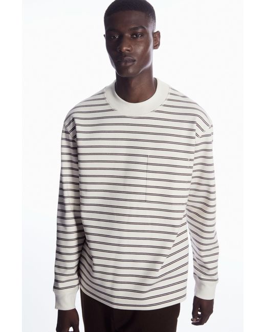 COS Striped Mock-neck Long-sleeved T-shirt in White for Men | Lyst UK