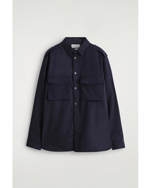 COS Blue Epaulet-Detail Wool Shirt for men
