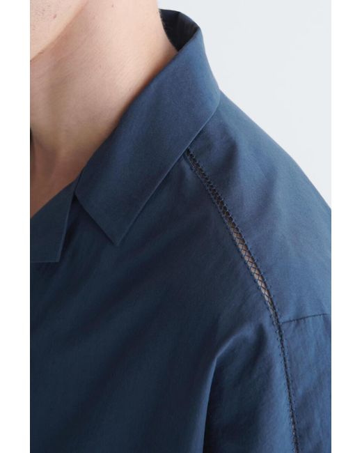 COS Blue Embroidered Camp-Collar Pima Cotton Shirt for men