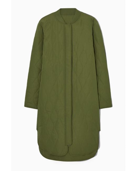 COS Synthetic Longline Quilted Liner Jacket in Green | Lyst