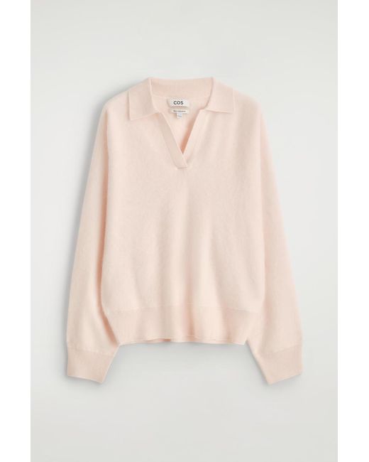 COS Pink Brushed-Cashmere Polo Sweater