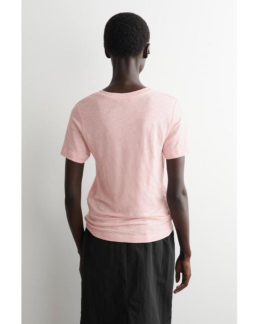 COS Pink V-Neck Linen T-Shirt