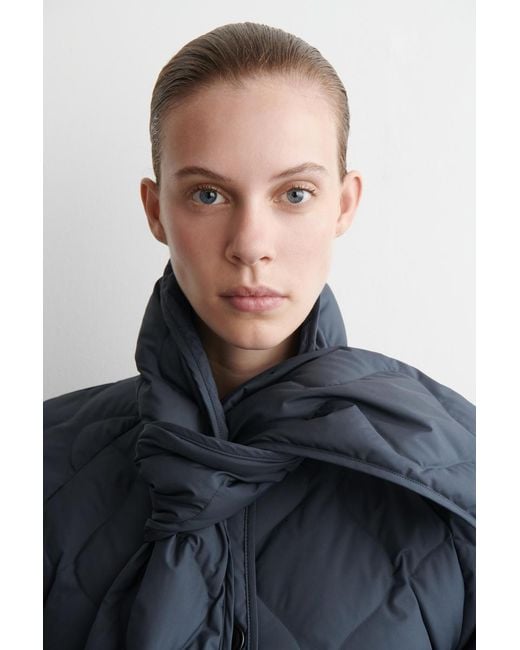 COS Blue Scarf Detail Quilted Liner Jacket