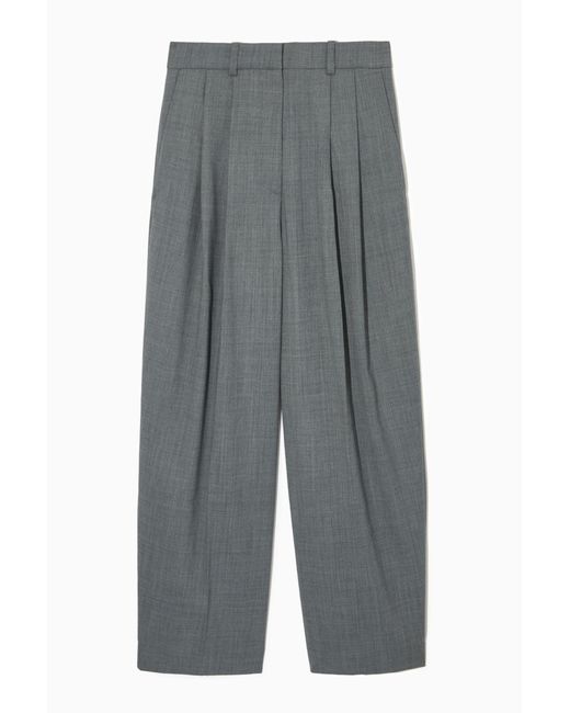 COS Gray Wide-leg Tailored Wool-blend Trousers