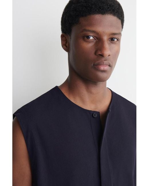 COS Blue Cotton Henley Tank Top for men