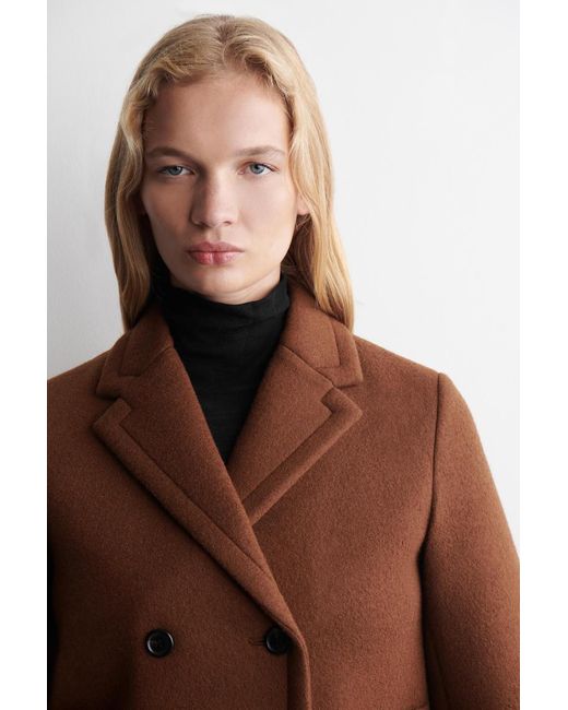 COS Brown Cropped Double-Breasted Wool Blazer