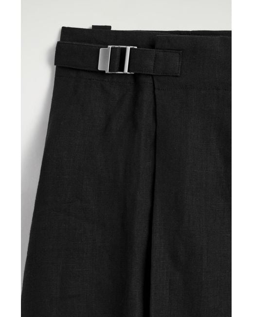 COS Black Pleated Belted Linen Shorts
