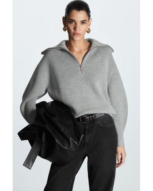 COS Wool Knitted Half-zip Jumper in 