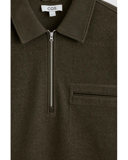 COS Green Boiled-Wool Zip-Up Polo Jumper for men