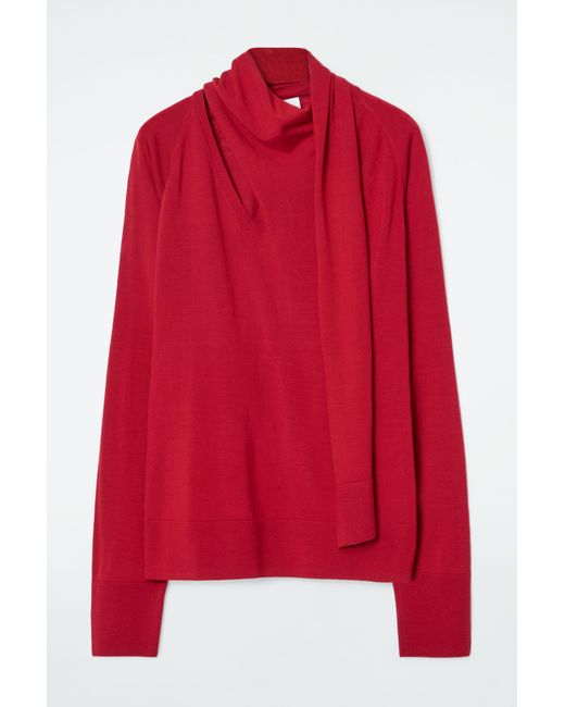 COS Scarf detail Wool Turtleneck Sweater in Red Lyst UK
