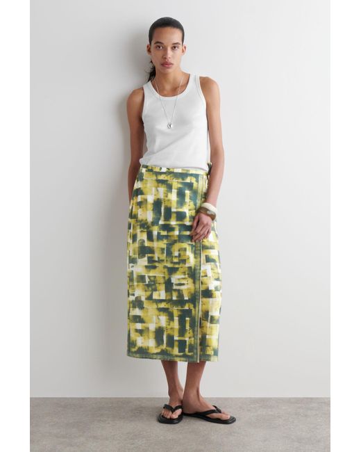 COS Yellow Printed Midi Wrap Skirt