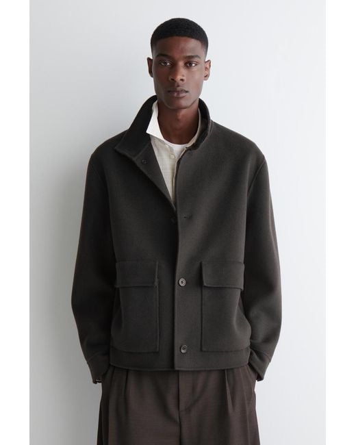 COS Black Double-Faced Wool Funnel Neck Jacket for men